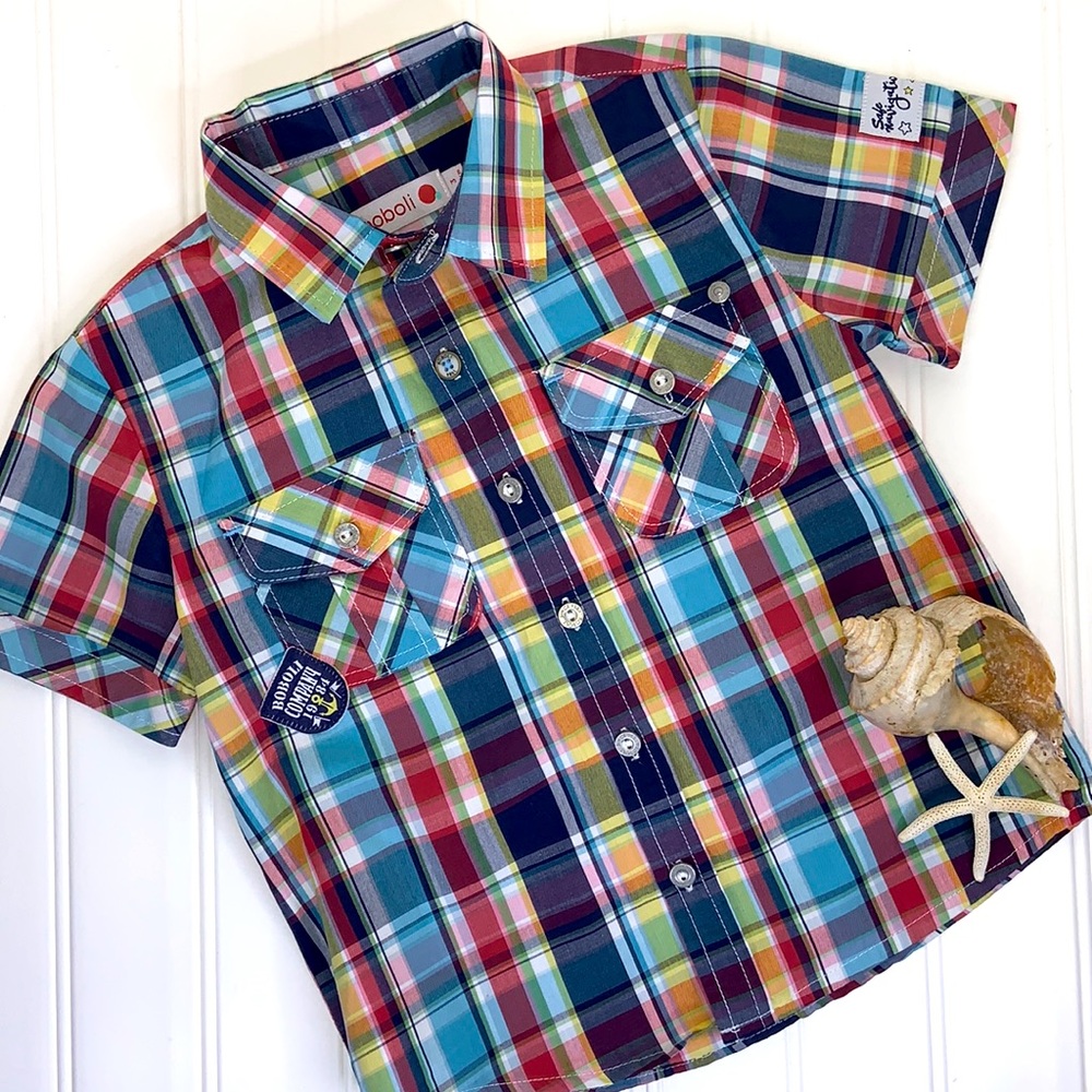 Boboli Short Sleeve Plaid Shirt Size 3